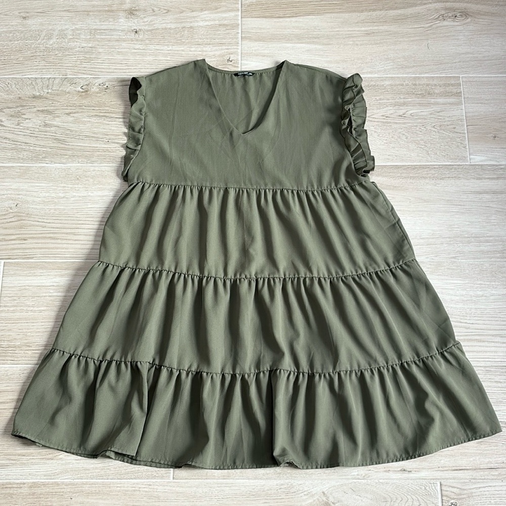 Army Green Plus Party Dress Curve Dress Green Ruffle Tiered Mini Dress